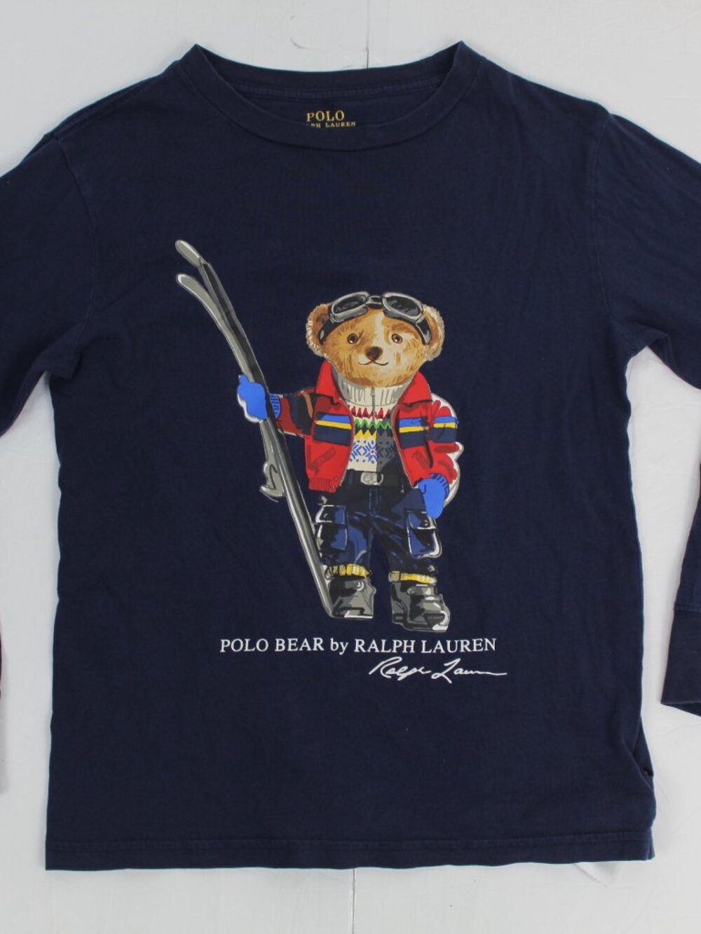 Polo Ralph Lauren Iconic Ski Polo Bear LS Blue Tee Shirt Youth Size Small